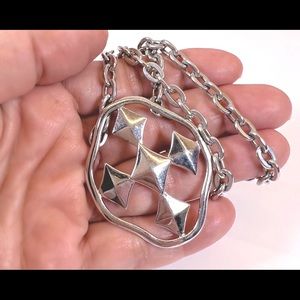 Large Sterling Silver Cerdanya Cross Pendant and chain Biker Medieval necklace